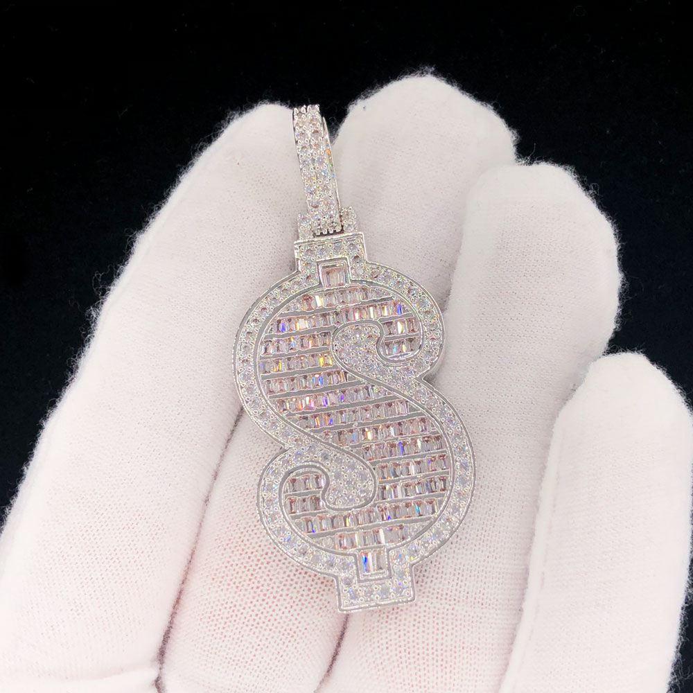 Money Dollar Sign Baguette Iced Out Hip Hop Pendant
