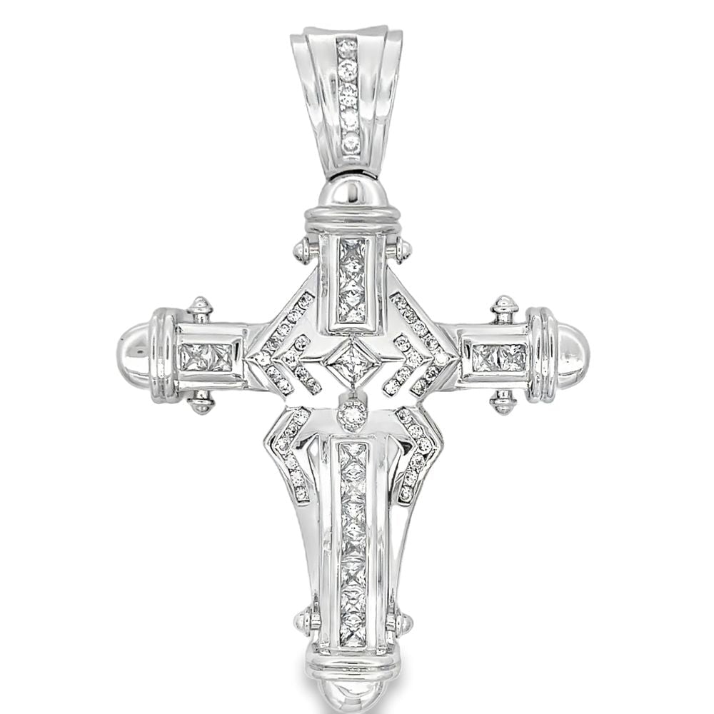 Ornate Princess Cut CZ Iced Out Cross Pendant