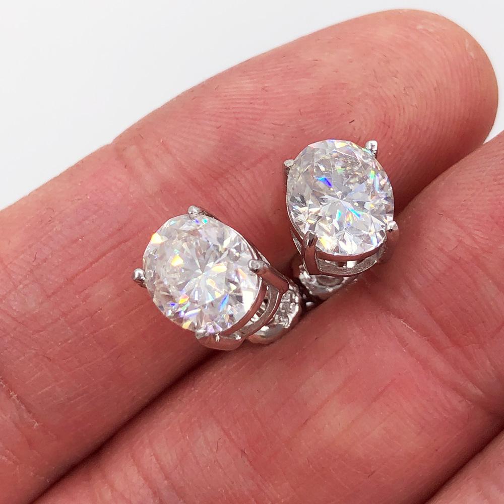 Oval Cut Moissanite VVS D Stud Earrings .925 Sterling Silver