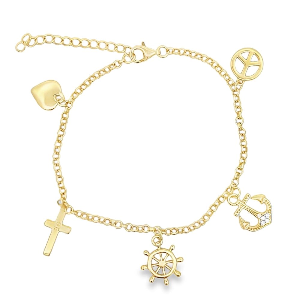 Peace & Love Charm Bracelet .925 Sterling Silver