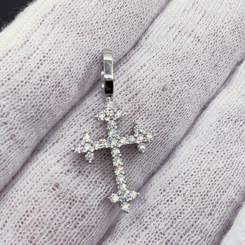 Pointed Mini Cross VVS Moissanite Pendant .925 Sterling Silver