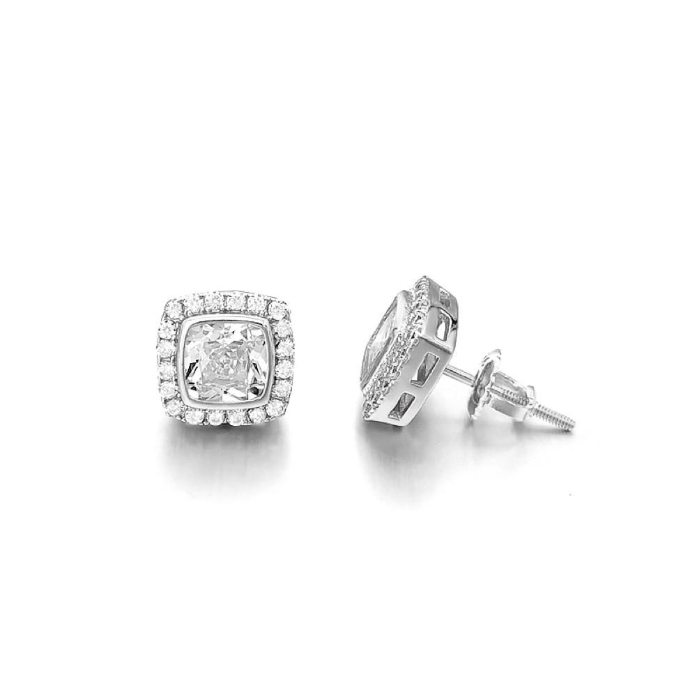 Princess Pave Border CZ Iced Out Earrings .925 Silver