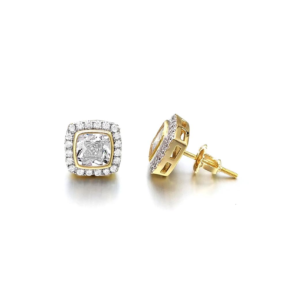Princess Pave Border CZ Iced Out Earrings .925 Silver