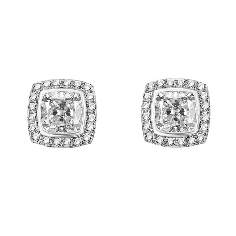 Princess Pave Border CZ Iced Out Earrings .925 Silver