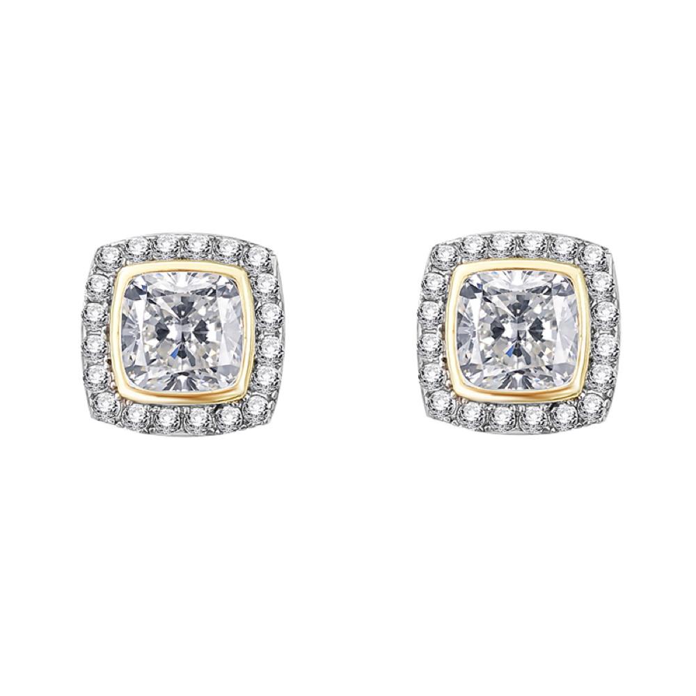 Princess Pave Border CZ Iced Out Earrings .925 Silver