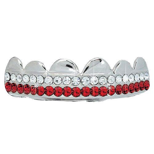 Red / White Silver Iced Out Hip Hop Grillz
