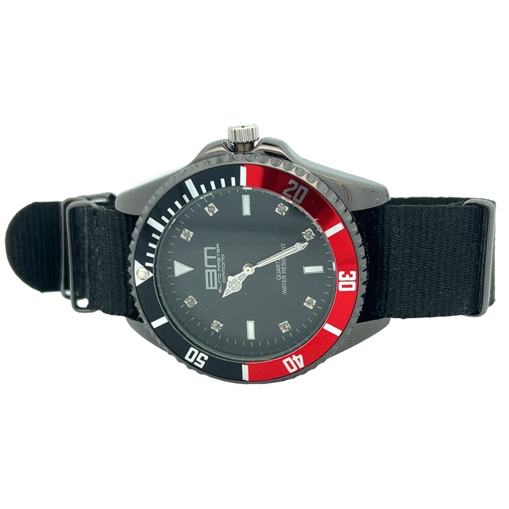 Red/Black Bezel Sports Diver Real Diamond Watch