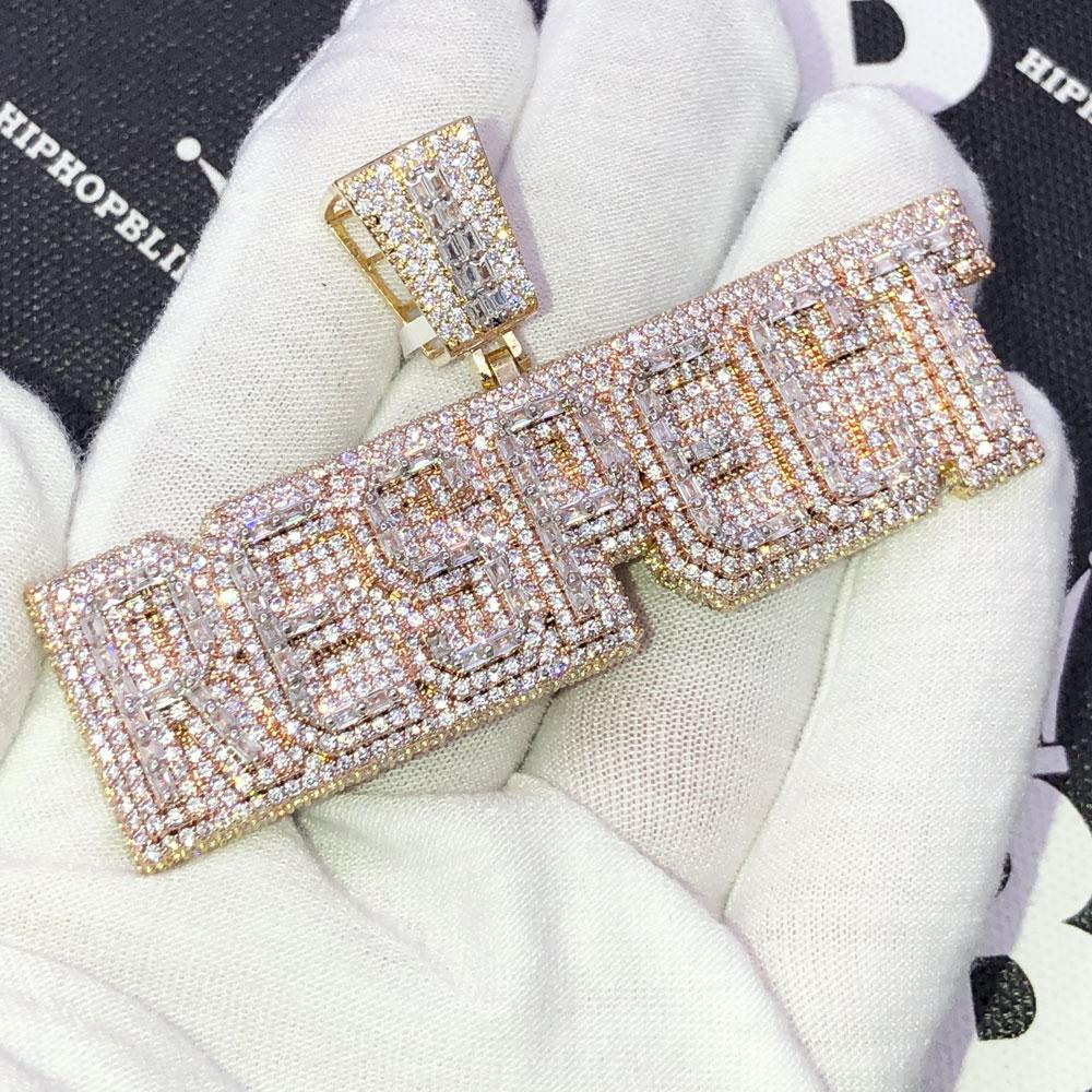RESPECT Baguette Plaque VVS CZ Hip Hop Iced Out Pendant