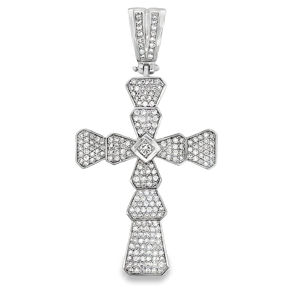 Ribbed Cross with Centerstone CZ Micro Pave Pendant