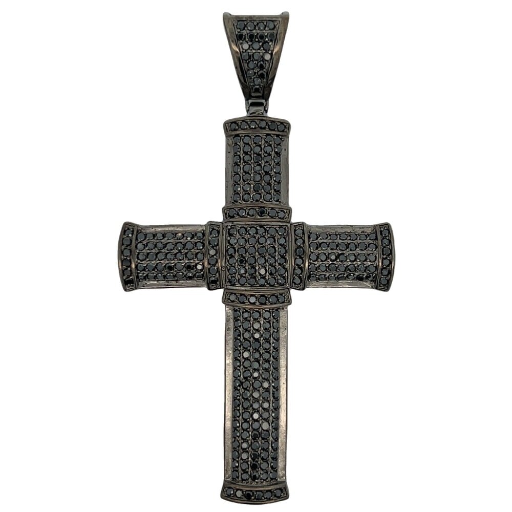 Rounded Black Cross CZ Pendant .925 Sterling Silver