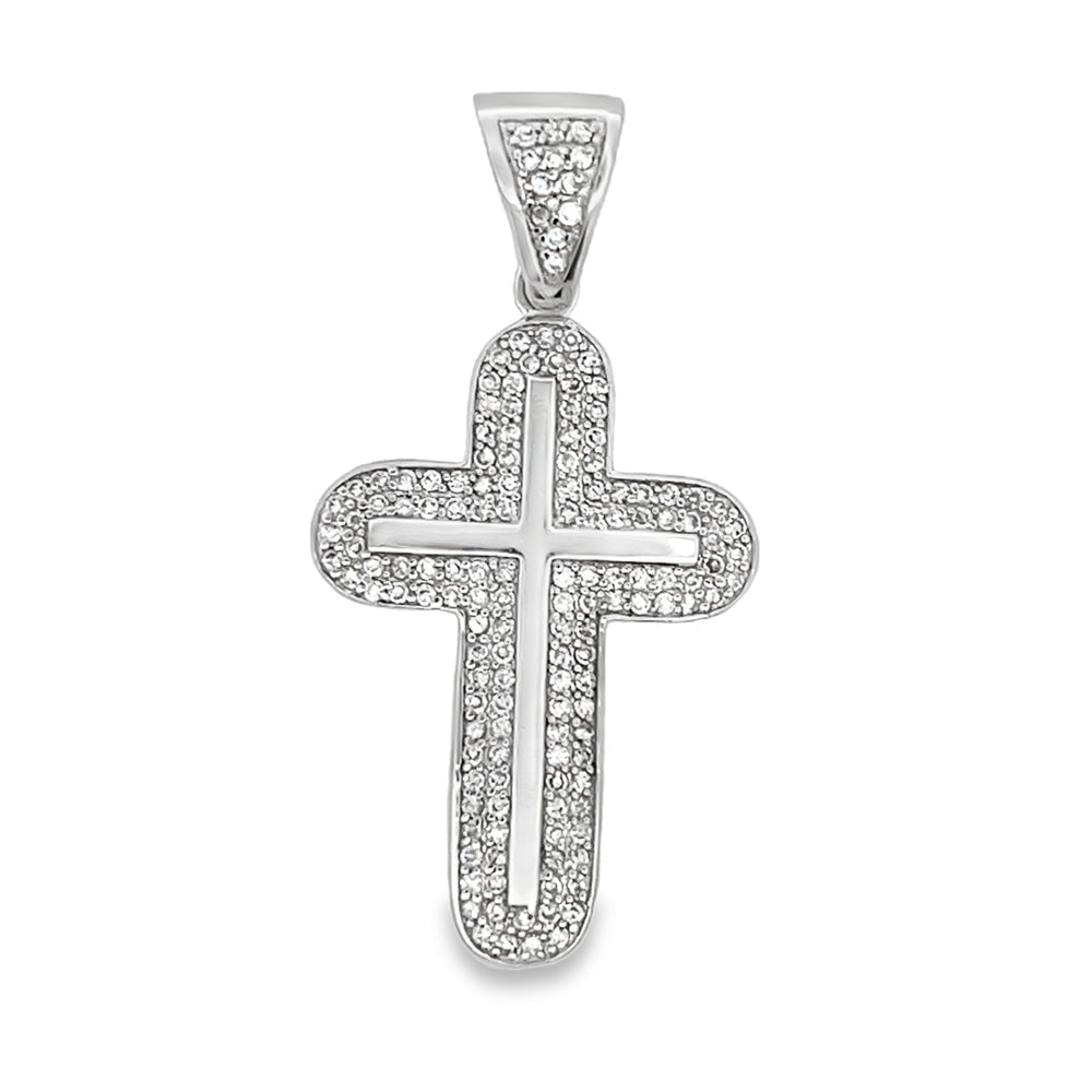 Rounded Cross CZ Pendant .925 Sterling Silver