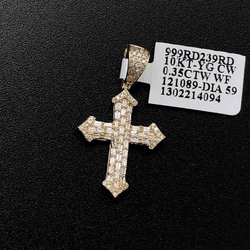 Sharp Cross Baguette Diamond Pendant .35cttw 10K Yellow Gold