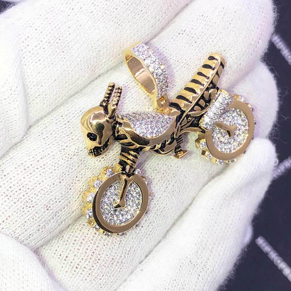 Skeleton Motorcycle CZ Hip Hop Bling Bling Pendant