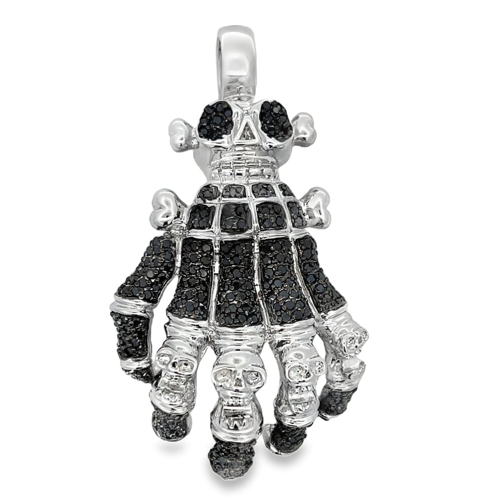 Skull Claw Black White CZ Pendant .925 Sterling Silver