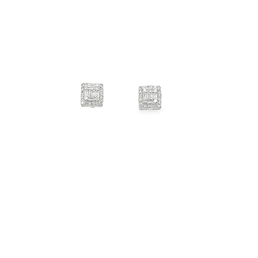 Square Baguette Halo Diamond Earrings .25cttw 10K Gold