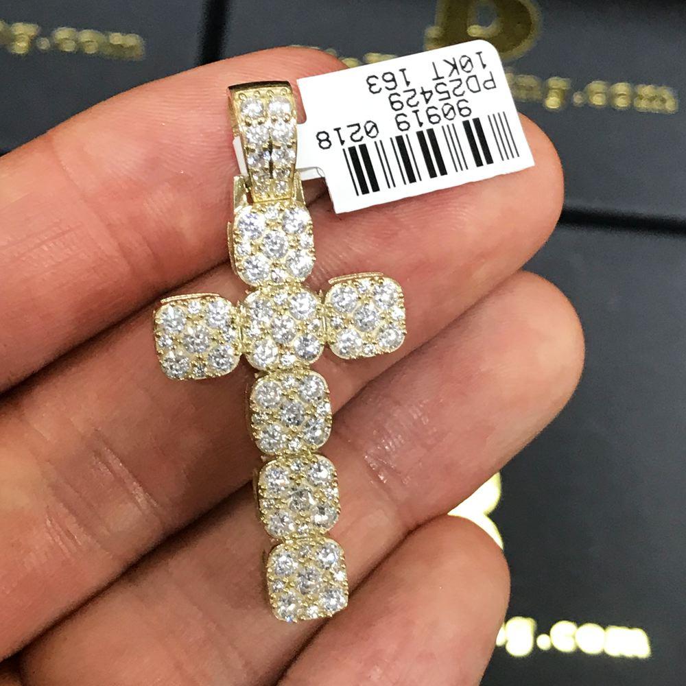 Squarish Cluster Cross CZ Pendant in 10K Yellow Gold