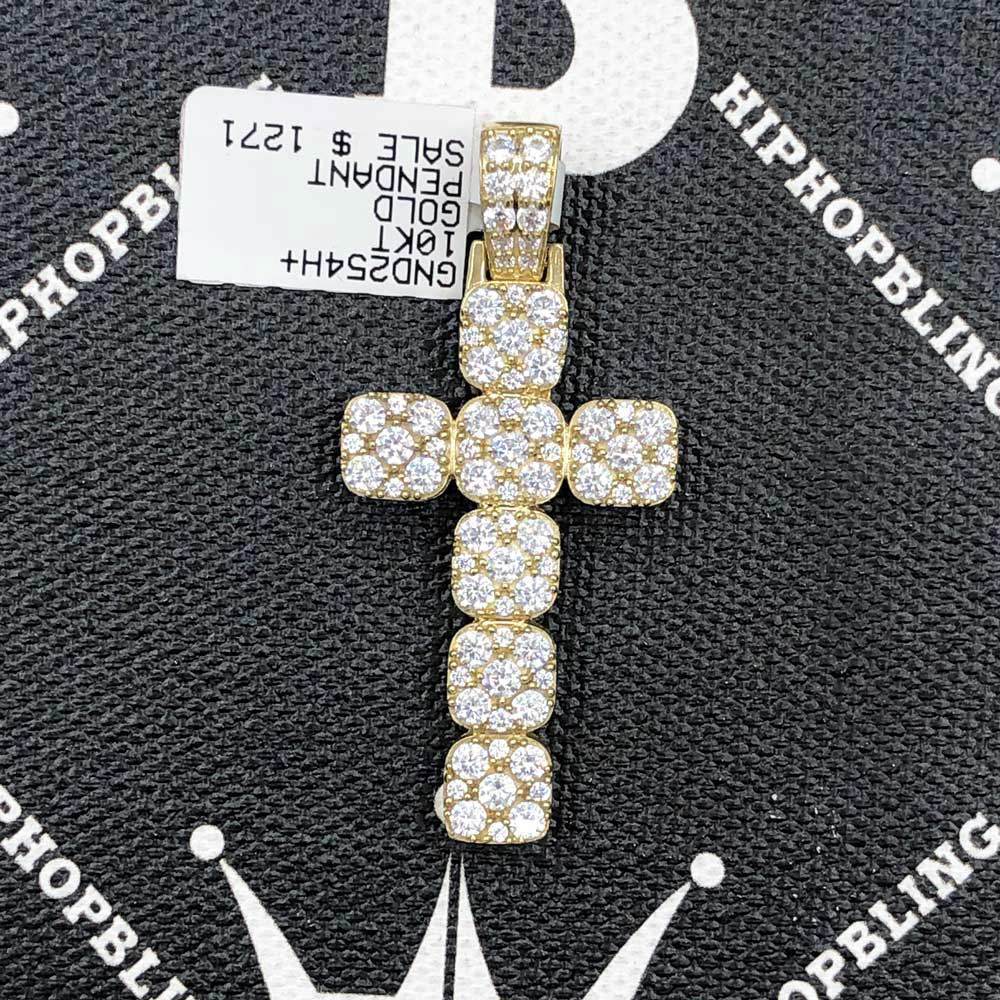 Squarish Cluster Cross CZ Pendant in 10K Yellow Gold