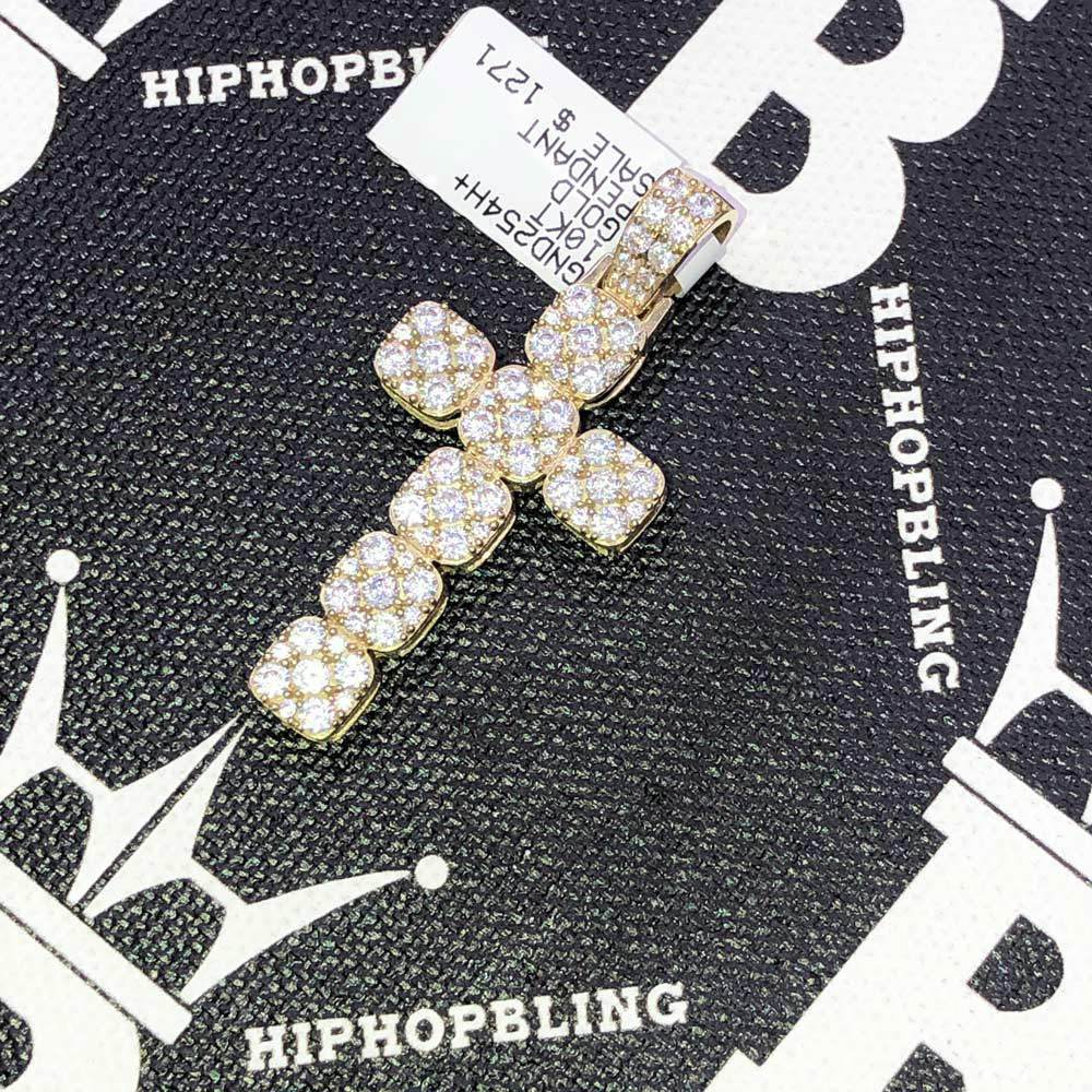 Squarish Cluster Cross CZ Pendant in 10K Yellow Gold
