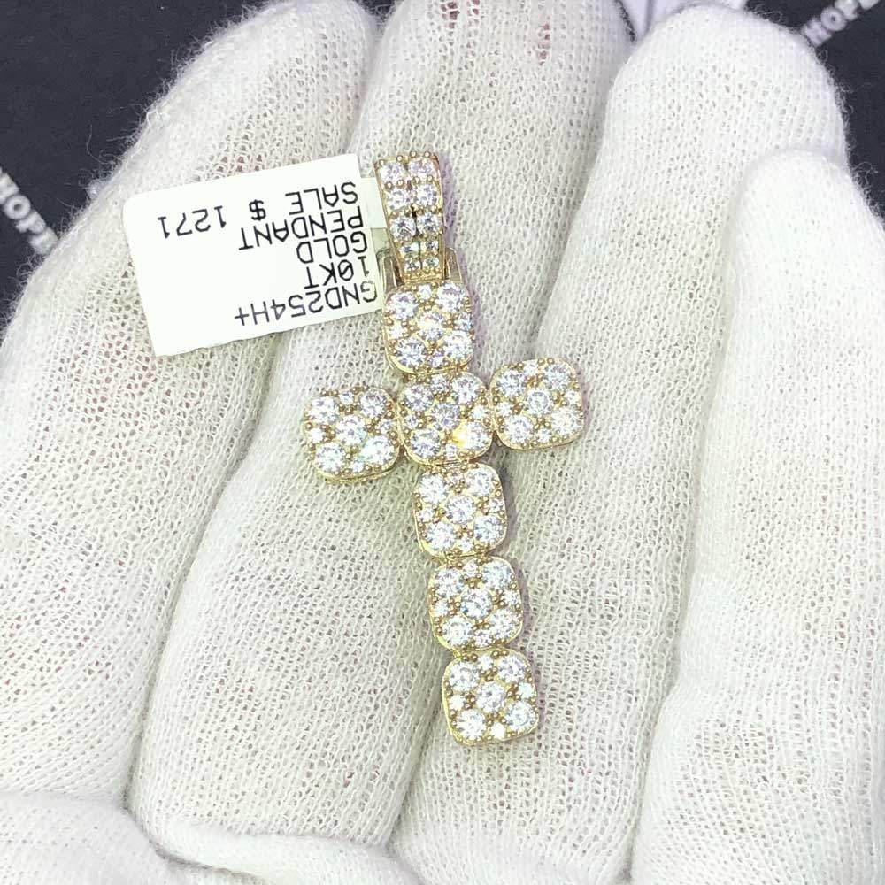 Squarish Cluster Cross CZ Pendant in 10K Yellow Gold