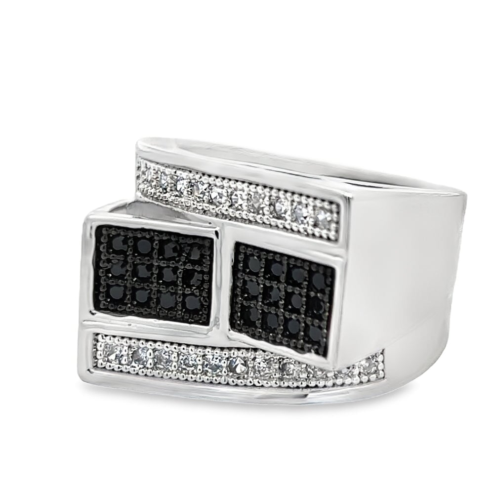 Stacked Bars Black & White CZ Ring .925 Sterling Silver