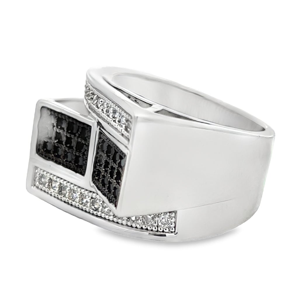 Stacked Bars Black & White CZ Ring .925 Sterling Silver