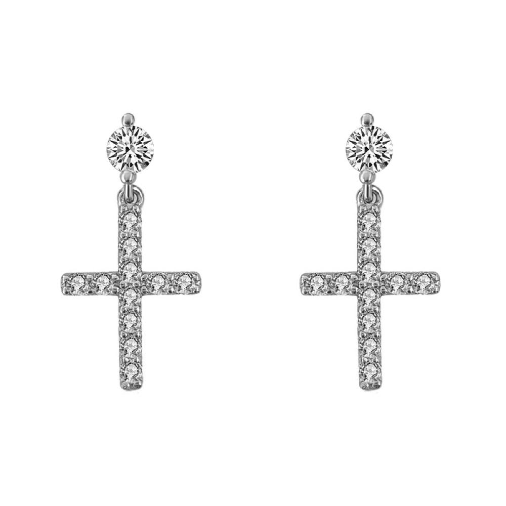 Stud Dangling Tennis Cross CZ Iced Out Earrings .925 Silver