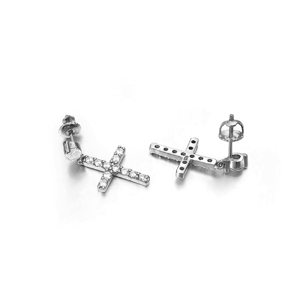 Stud Dangling Tennis Cross CZ Iced Out Earrings .925 Silver