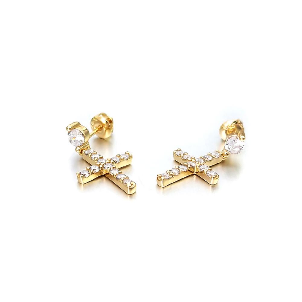 Stud Dangling Tennis Cross CZ Iced Out Earrings .925 Silver