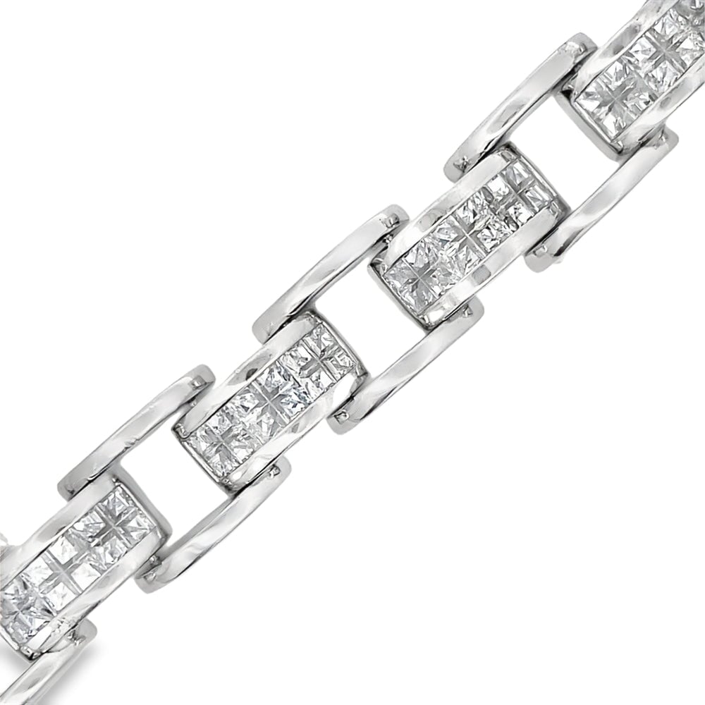 Swivel Link Princess Cut CZ Iced Out Bracelet .925 Sterling Silver