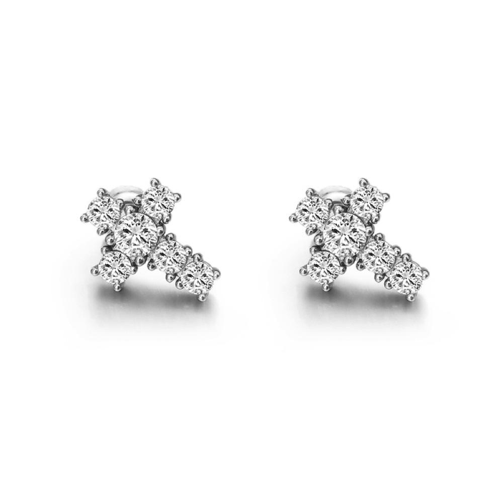 Tennis Cross Stud CZ Iced Out Earrings .925 Silver