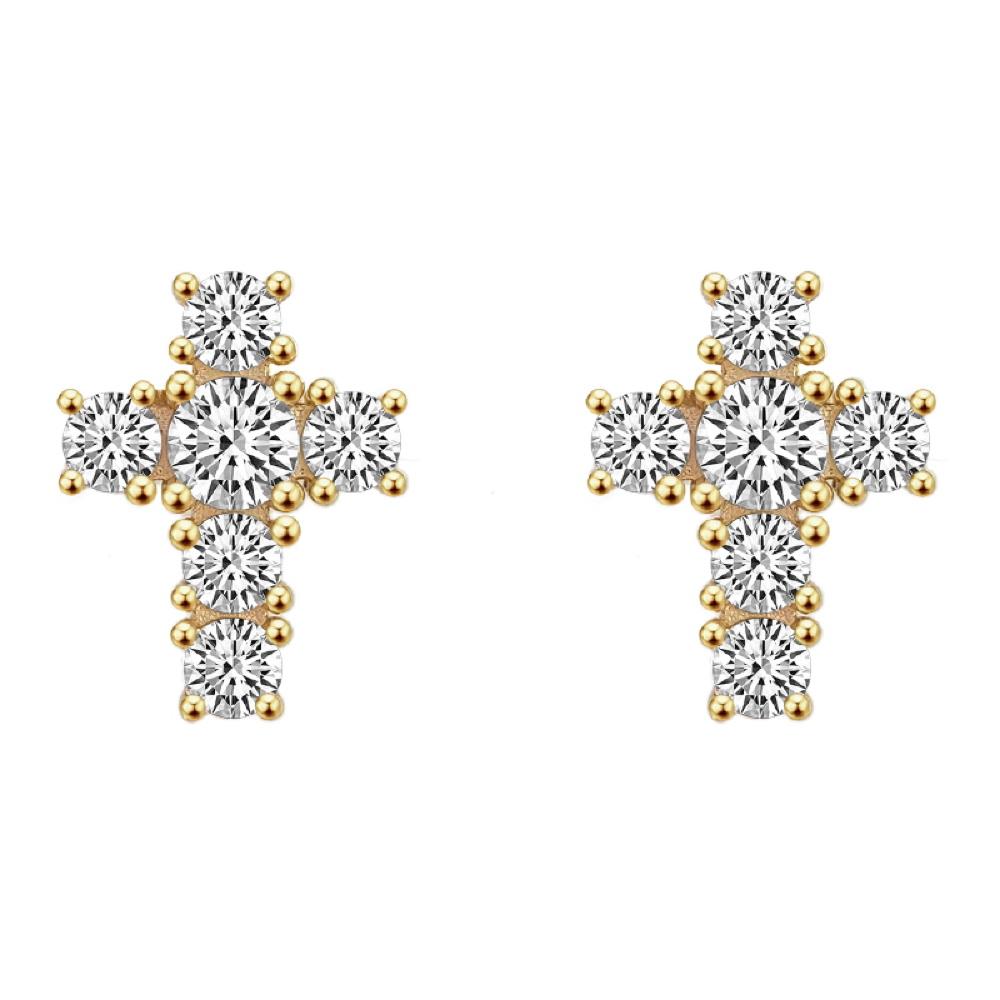 Tennis Cross Stud CZ Iced Out Earrings .925 Silver