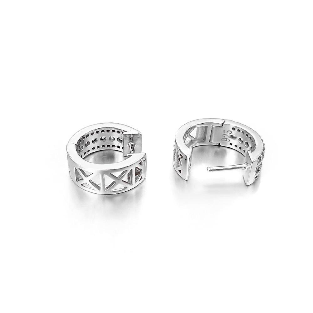Triple Row CZ Huggie Hoop Iced Out Earrings .925 Silver