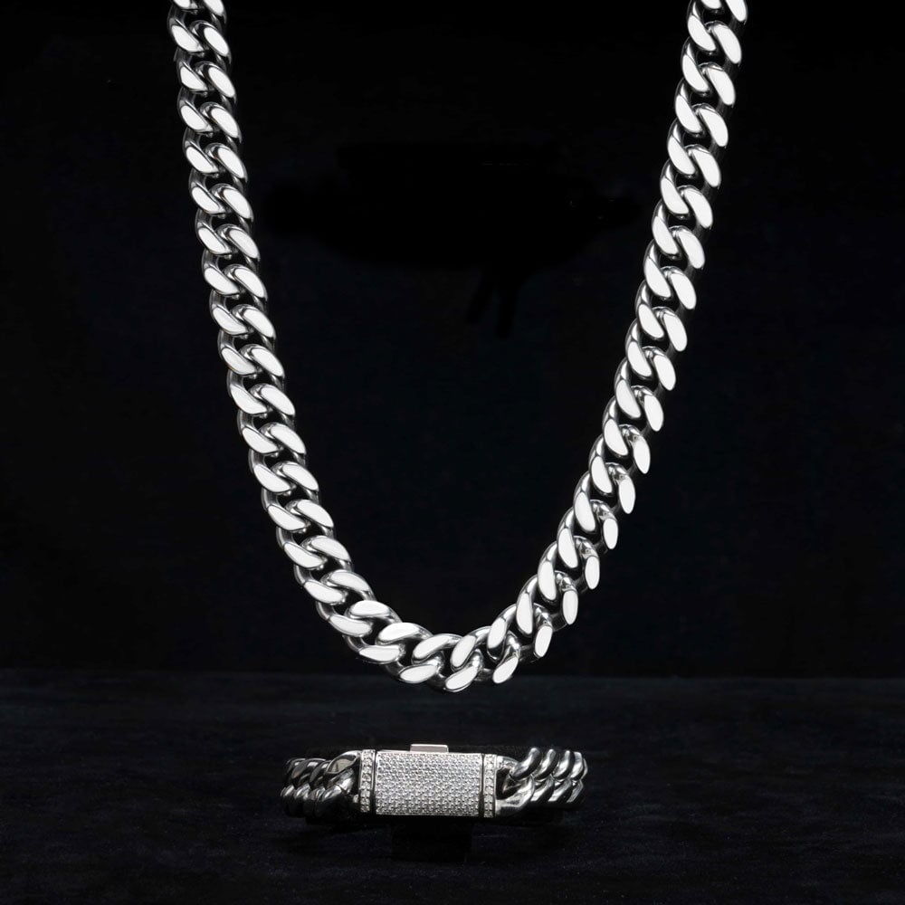 VVS Moissanite Miami Cuban Chain Steel / .925 Silver