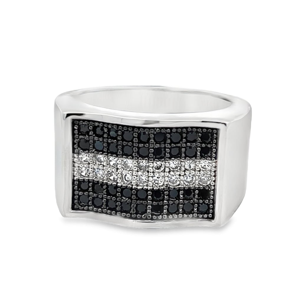 Waves Black & White CZ Ring .925 Sterling Silver