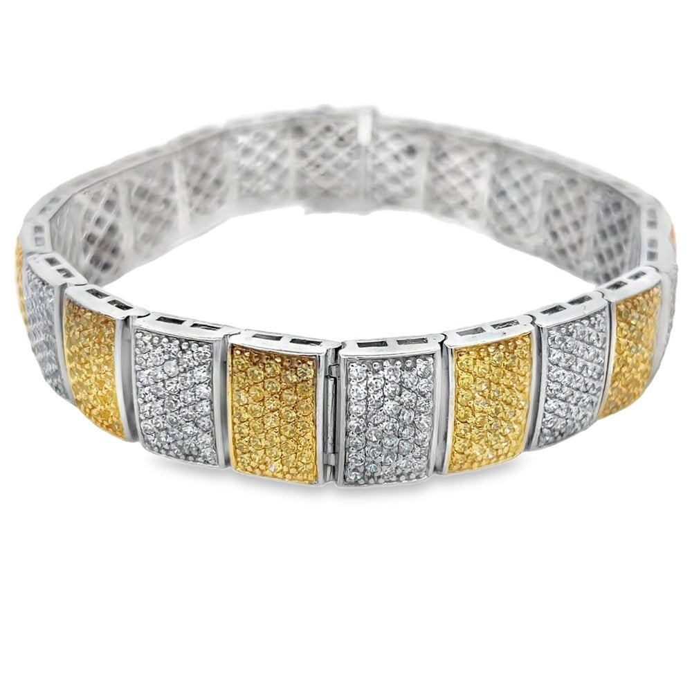 White & Yellow Boxy CZ Iced Out Bracelet .925 Sterling Silver