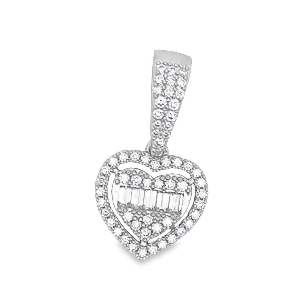 Womens Heart Baguette VVS Moissanite Pendant .925 Sterling Silver