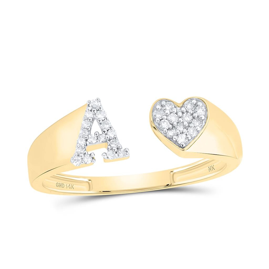 Womens Initial Letter Heart Diamond Ring 10K Gold