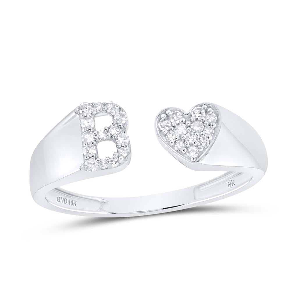 Womens Initial Letter Heart Diamond Ring 10K Gold