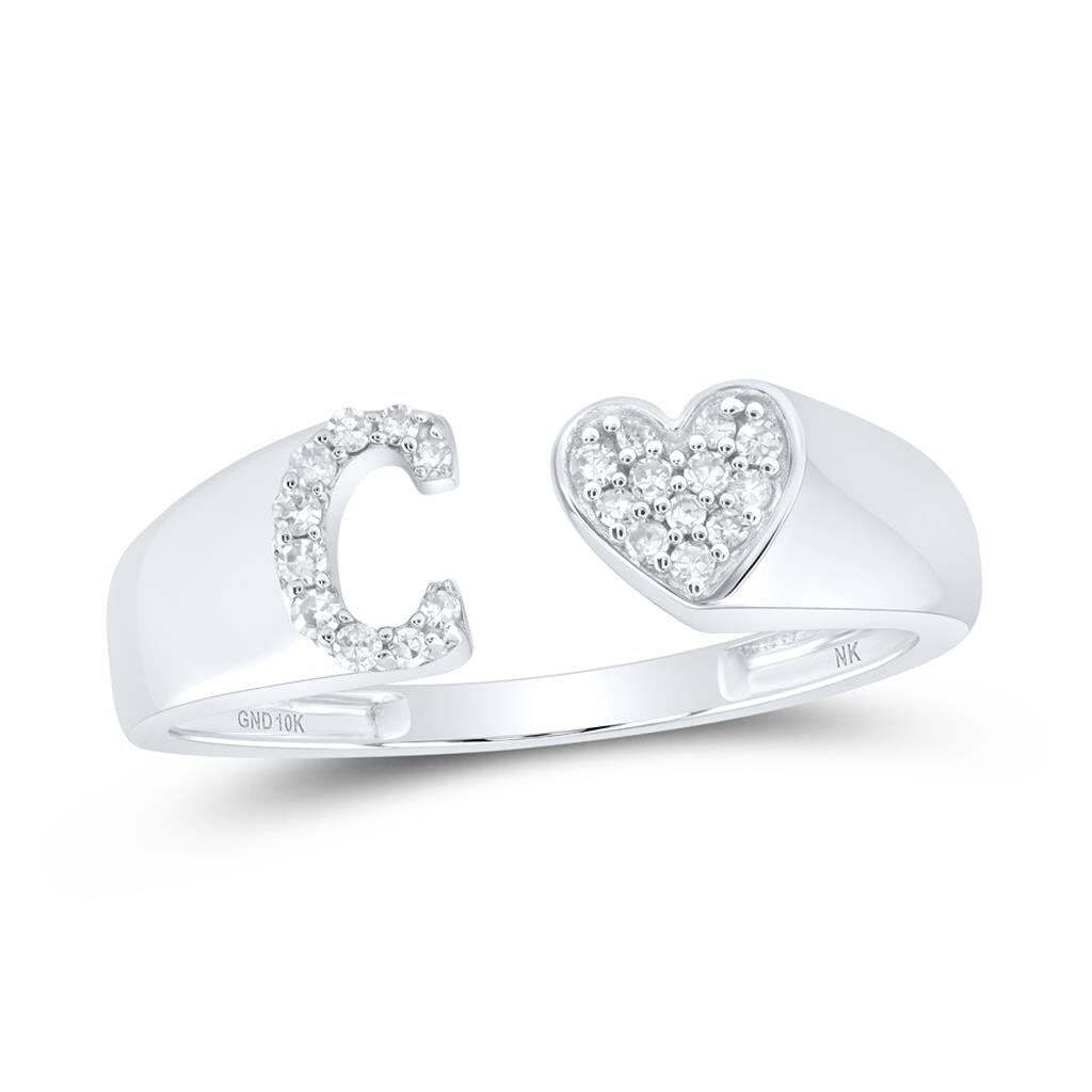 Womens Initial Letter Heart Diamond Ring 10K Gold