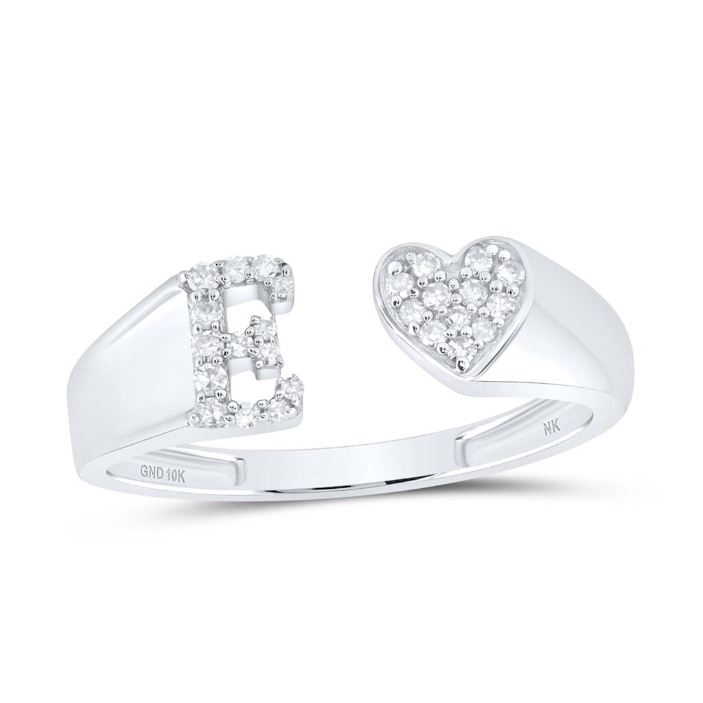 Womens Initial Letter Heart Diamond Ring 10K Gold