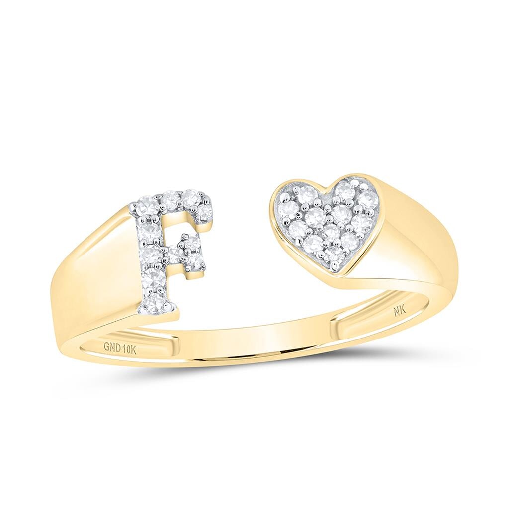 Womens Initial Letter Heart Diamond Ring 10K Gold