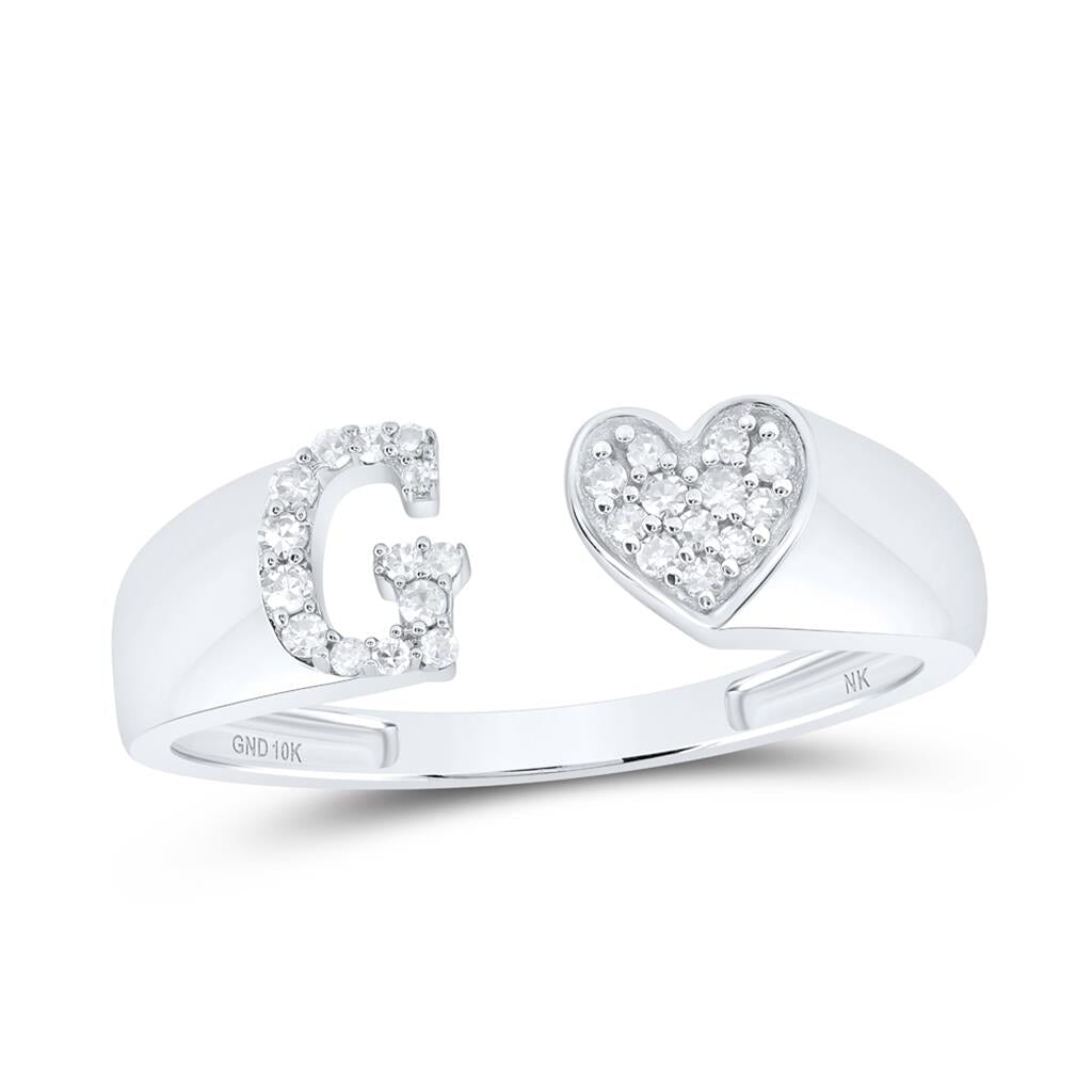Womens Initial Letter Heart Diamond Ring 10K Gold