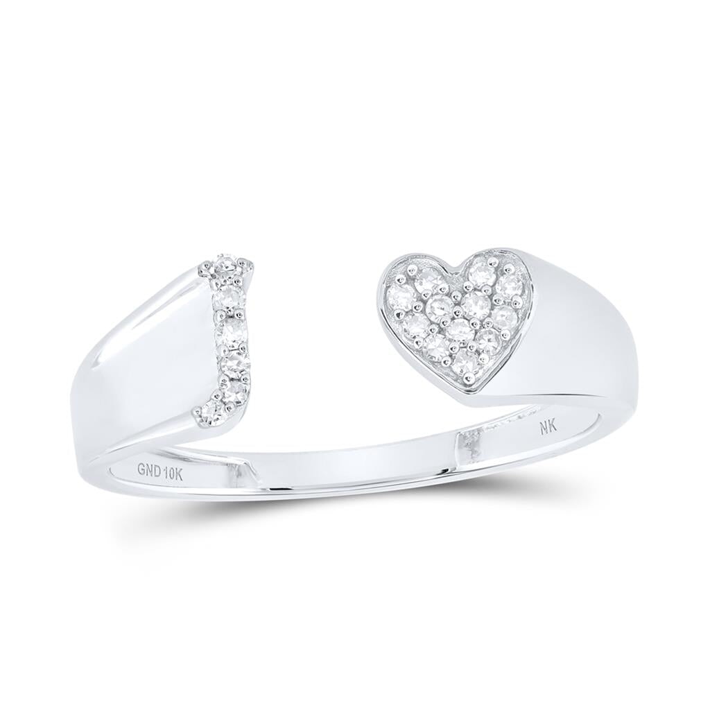 Womens Initial Letter Heart Diamond Ring 10K Gold