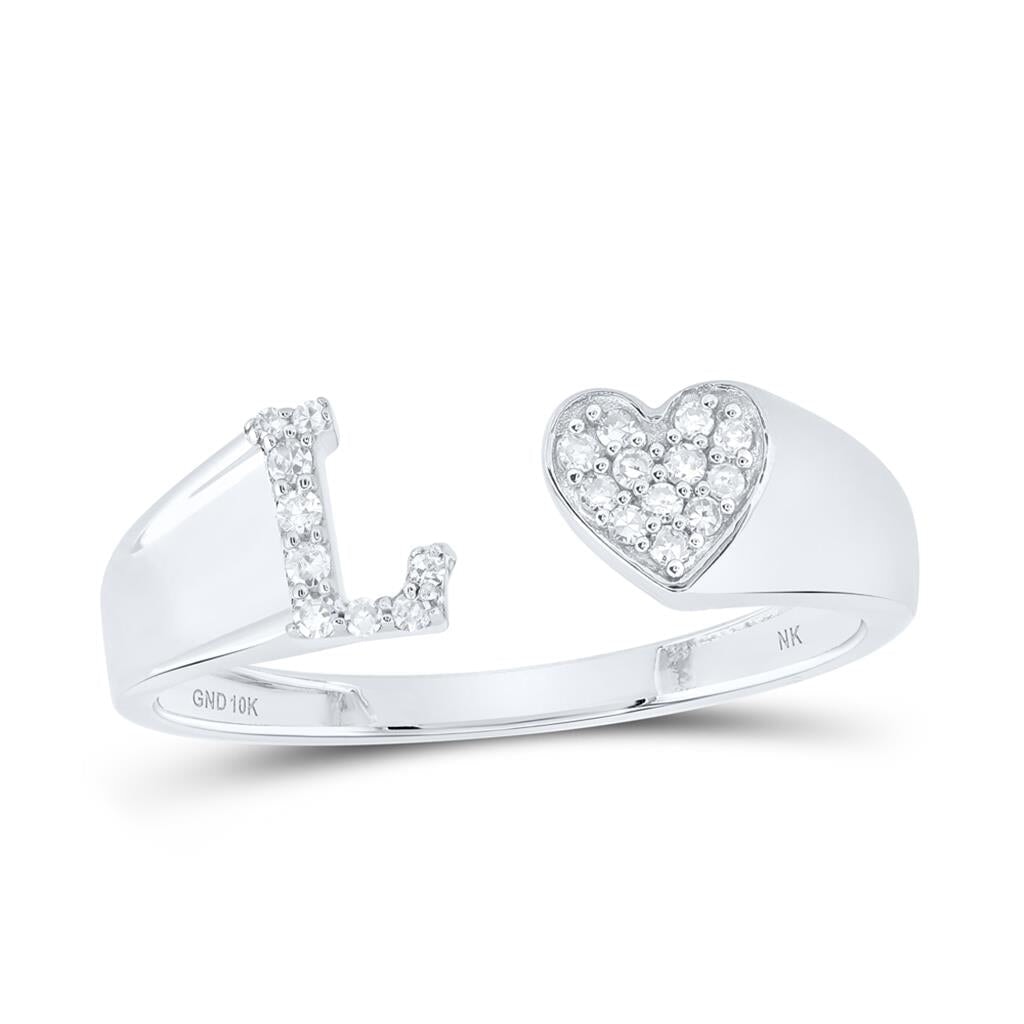 Womens Initial Letter Heart Diamond Ring 10K Gold