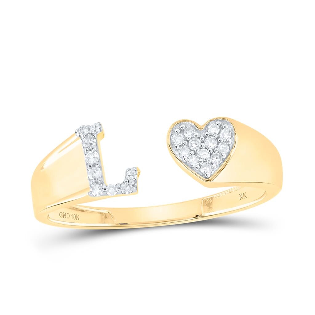 Womens Initial Letter Heart Diamond Ring 10K Gold