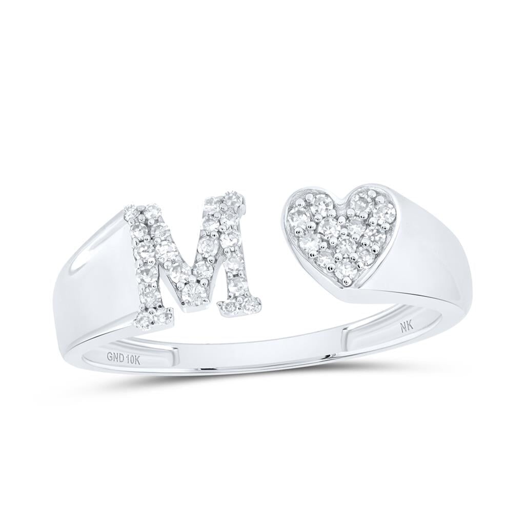 Womens Initial Letter Heart Diamond Ring 10K Gold
