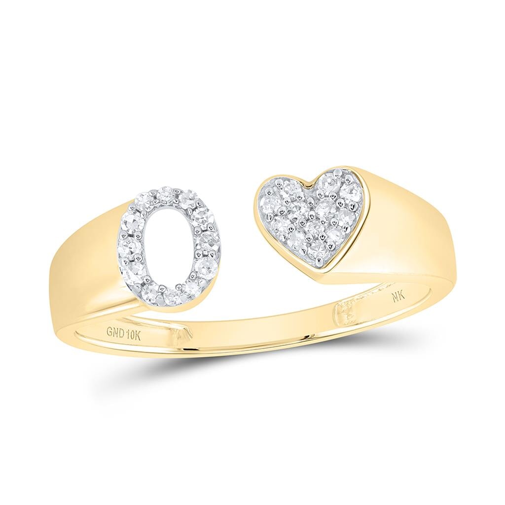 Womens Initial Letter Heart Diamond Ring 10K Gold