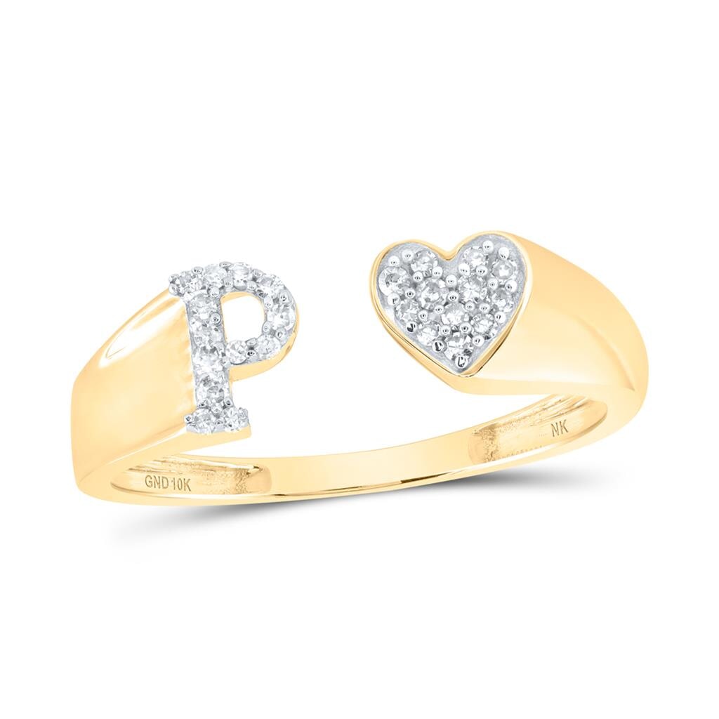 Womens Initial Letter Heart Diamond Ring 10K Gold