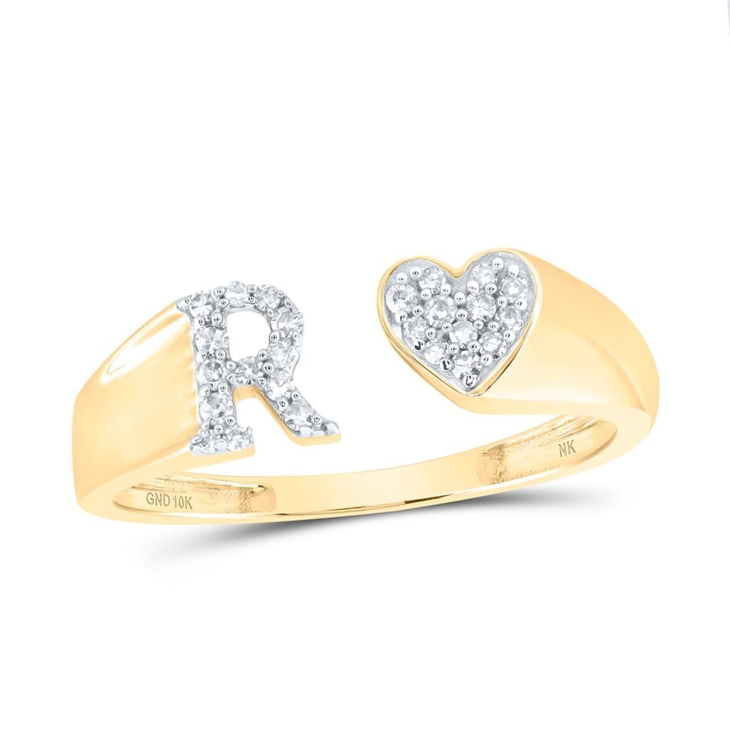 Womens Initial Letter Heart Diamond Ring 10K Gold