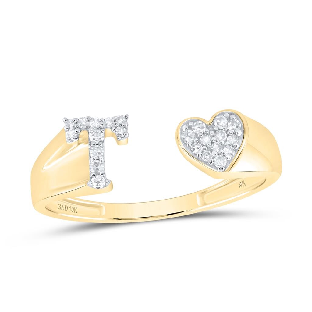 Womens Initial Letter Heart Diamond Ring 10K Gold